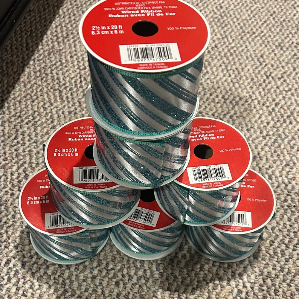 Wired ribbon Blue Striped Ribbon - 2.5 Inch x 20 Feet all 7